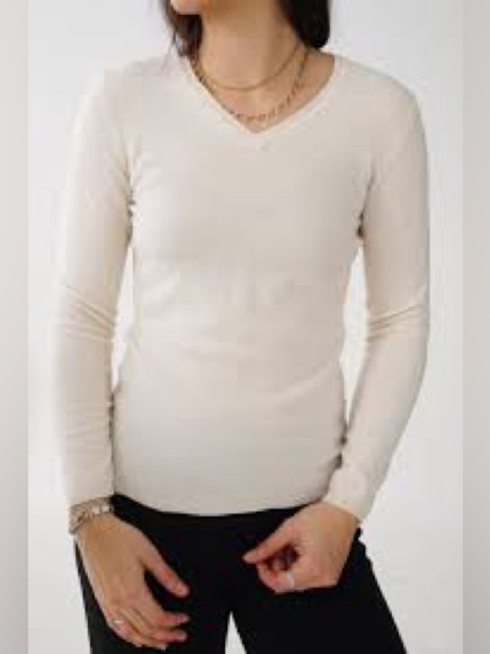 Lord & Taylor Cream cashmere V-Neck Sweater